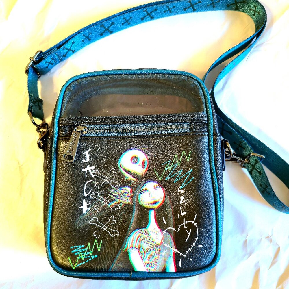 Disney Loungefly BlkTeal Jack Skellington & Sally Crossbody Bag